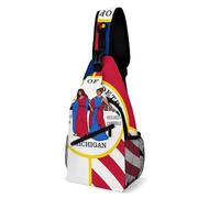 City of Detroit Michigan Flag Men's Print Crossbody Large Sling Backpack Casual Chest Bag Gift for Traveling Hiking Workout