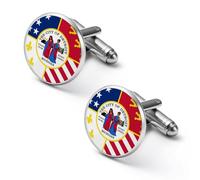 City of Detroit Michigan Flag Round Classic Cufflinks Metal Cuff Links for Men Suit Shirts Accessories Anniversary Birthday Gift 1.7cm