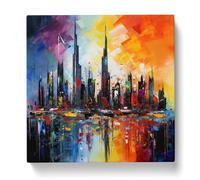 City of Dubai Abstract Expressionism Canvas Print | Gallery Wrapped 30mm Frame Wall Art | 20x20 inches | Ready to Hang | Eclectic Cityscape Picture | Living Room Bedroom Lounge Office