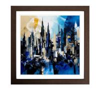 City of Dubai Abstract Expressionism No.2 Framed Print | 18x18 Inch Walnut Framed Wall Art | Ready to Hang | Eclectic Cityscape Picture | Living Room Bedroom Lounge Office