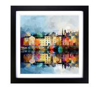City of Galway Abstract Art Framed Wall Art Print 18x18 Inch Black