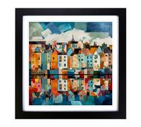 City of Galway Cubism Framed Wall Art Print 18x18 Inch Black