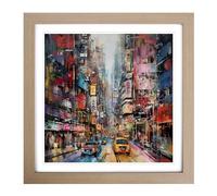 City of Hong Kong Abstract Framed Wall Art Print, Ready to Hang Picture for Living Room Bedroom Home Office, Oak 18 x 18 Inch (45 x 45 cm)