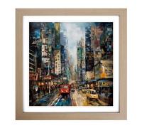 City of Hong Kong Abstract No.1 Framed Print | 18x18 Inch Oak Framed Wall Art | Ready to Hang | Abstract Cityscape Picture | Living Room Bedroom Lounge Office