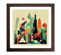 City of Hong Kong Geometric Framed Print | 18x18 Inch Walnut Framed Wall Art | Ready to Hang | Modern Cityscape Picture | Living Room Bedroom Lounge Office