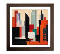 City of Hong Kong Suprematism No.8 Framed Print | 18x18 Inch Walnut Framed Wall Art | Ready to Hang | Modern Cityscape Picture | Living Room Bedroom Lounge Office