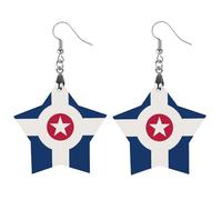 City of Indianapolis Flag Wooden Earrings Pendants Lightweight Wood Drop Charms Statement Jewelry Gifts for Women Circular