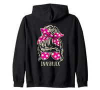 City of Innsbruck Messy Hair Bun Ribbon Sunglasses Design Zip Hoodie