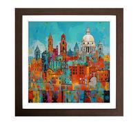 City of Liverpool Expressionism Framed Print | 18x18 Inch Walnut Framed Wall Art | Ready to Hang | Eclectic Cityscape Picture | Living Room Bedroom Lounge Office