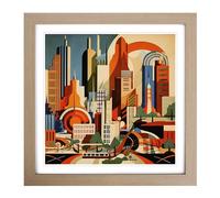 City of Los Angeles Constructivism No.1 Framed Wall Art Print, Ready to Hang Picture for Living Room Bedroom Home Office, Oak 18 x 18 Inch (45 x 45 cm)