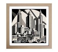 City of Los Angeles Constructivism No.4 Framed Wall Art Print, Ready to Hang Picture for Living Room Bedroom Home Office, Oak 18 x 18 Inch (45 x 45 cm)