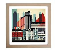 City of Manchester Constructivism No.1 Framed Print | 18x18 Inch Oak Framed Wall Art | Ready to Hang | Modern Cityscape Picture | Living Room Bedroom Lounge Office
