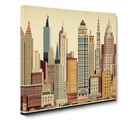 City of New York Mid-Century Canvas Wall Art Print Ready to Hang, Framed Picture for Living Room Bedroom Home Office Décor, 50x50 cm (20x20 Inch)