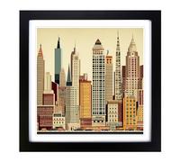 City of New York Mid Century Framed Wall Art Print 18x18 Inch Black