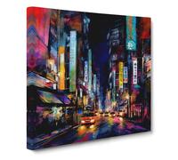 City of Tokyo Abstract Art No.4 Canvas Wall Art Print Ready to Hang, Framed Picture for Living Room Bedroom Home Office Décor, 50x50 cm (20x20 Inch)
