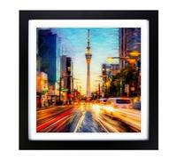 City of Tokyo Impressionism Framed Wall Art Print, Ready to Hang Picture for Living Room Bedroom Home Office, Black 18 x 18 Inch (45 x 45 cm)