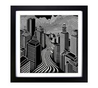 City of Tokyo Op Art Framed Wall Art Print, Ready to Hang Picture for Living Room Bedroom Home Office, Black 18 x 18 Inch (45 x 45 cm)