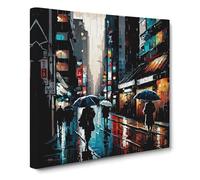 City of Tokyo Palette Knife Canvas Wall Art Print Ready to Hang, Framed Picture for Living Room Bedroom Home Office Décor, 50x50 cm (20x20 Inch)