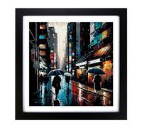 City of Tokyo Palette Knife Framed Wall Art Print, Ready to Hang Picture for Living Room Bedroom Home Office, Black 18 x 18 Inch (45 x 45 cm)
