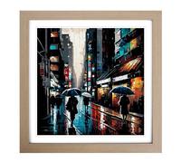 City of Tokyo Palette Knife Framed Wall Art Print, Ready to Hang Picture for Living Room Bedroom Home Office, Oak 18 x 18 Inch (45 x 45 cm)
