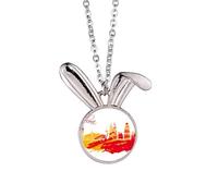 City Outline Red Yellow Barcelona Rabbit Necklace Pendant Bunny Animal Jewelry Gift
