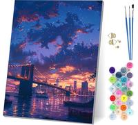 City Paint by Numbers for Adults With Frame, Paint by Numbers Brooklyn Bridge, Easy Diy Oil Painting Kits on Canvas with Brushes, Hobbies for Women, Painting for Home Wall Decor 20x26 inch A-4136
