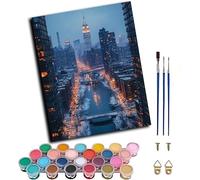 City Paint by Numbers for Adults with Frame, Paint by Numbers Kits on Canvas Landscape, DIY Crafts for Adults Oil Painting Art Kits with Brushes, Home Wall Decor, Gifts for Women 50x70cm E-3685
