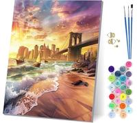 City Paint by Numbers for Adults With Frame, Painting by Numbers for Adults Brooklyn Bridge, DIY Acrylic Pigment Drawing Arts and Crafts, Hobbies for Women, for Home Wall Decor Gifts 40x54 inch 8-5418