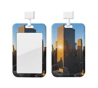 City Patten Id Badge Holder with Lanyard-Vertical Card Protector Clear Abs Hard Shell, Retractable Reel for Work Office
