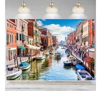 City Photography Backdrop Ships Houses Canal Background Italian City Decorations Travel Party Backdrop Room Banner 350x230cm