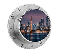 City Picture Night Kitchen Timer 60 Minute Visual Wind Up Timers Indoor Mechanical Timers with Magnetic Base Stainless Steel Timer for Home Cooking Time Management Tool