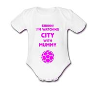 CITY PINK Shhhh! I'm watching with Daddy Mummy Grandad Unique Football Babygrow Cute Funny Baby Vest Grow Girls Girl Gift Clothes Top Kit Bodysuit