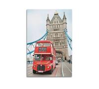 City Poster Red Double Decker Bus on Tower Bridge, London Poster Wall Art Canvas Aesthetic Decorative Painting for Room 12x18inch(30x45cm) Unframe-style