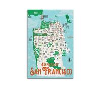 City Poster San Francisco Illustrated Attraction Map Poster Modern Wall Art Canvas Aesthetic Decoration Painting 20x30inch(50x75cm) Unframe-style
