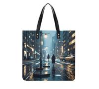 City Rainy Night Tote Bag for Women, Extra Large PU Leather Handbag, Soft Shoulder Bag for Work & Beach