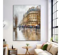 City Rainy Scene Canvas Wall Art for Hallway and Stairs, Paris Streets Wall Decor for Living Room Decorations, 40×60 cm Unframed Canvas Prints Artwork