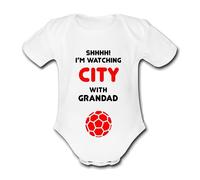 CITY RED Shhh! I'm watching with Daddy Mummy Grandad Unique Football Babygrow Cute Personalised Funny Baby Vest Grow Boys Girls Unisex Gift Babygrow Bodysuit BRISTOL BRECHIN STOKE EXETER YORK LINCOLN