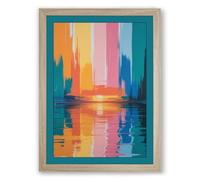City Reflected at Dawn Modern Framed Wall Art Print A2 (59.4×42cm) Oak, Wall Decor for Living Room, Bedroom, Office & Home, Ready to Hang, Art Gift