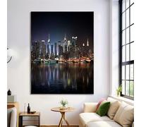 City Reflection Canvas Wall Art for Hallway and Stairs, New York Night Scene Wall Decor for Living Room Decorations, 40×60 cm Unframed Canvas Prints Artwork
