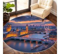 City Rug, Architecture Round Rug 210cm, Night View Circle Rugs, Washable Circle Carpet for Living Room Bedroom Dining Room Under the Dining Table