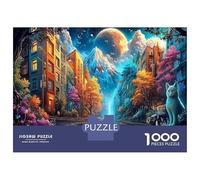 City Scenery 1000Piece JigsawPuzzleCosmic City with Cat ForAdult Challenging LargePiecePuzzles Age12+byth ThemeFlowersandBirds Uncover The Puzzle 38x26cm/1000pcs