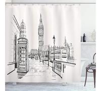 City Scenery Shower Curtain Waterproof Bathroom Curtains W180cm x L200cm,Extra Long Shower Curtain with Hooks Weighted Hem,Polyester Washable Bath Quick-Drying Curtains for Wet Room Outdoor M-1661