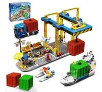 City Seaside Harbor Building Set Compatible with Lego Cargo Ship Boat Toy, Container Crane and Truck, Construction Toy for for Adults Teens 14+