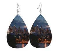 City Seattle Leather Earrings Dangle Drop for Women Lightweight Teardrop Dangle Earrings Jewelry Fashion Pendant and Valentine Birthday Party Gift