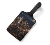 City Seattle Luggage Tags for Suitcases, PU Leather Travel Baggage Tags with Stainless Steel Loops Privacy Name ID Cards, Waterproof Travel Essentials for Cruise, Airport, Business Trip