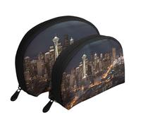 City Seattle Portable Shell Cosmetic Bag Set - Travel Makeup Organiser with Zipper & Inner Compartments