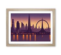 City Skyline Art Deco Framed Wall Art Print A2 Oak