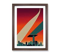 City Skyline Art Deco Framed Wall Art Print A2 Walnut