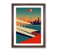 City Skyline Art Deco No.1 Framed Print | A2 Walnut Framed Wall Art | Ready to Hang | Art Deco Cityscape Picture | Living Room Bedroom Lounge Office