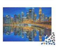 City Skyline at Dusk Vibrant Color 1000 Piece Jigsaw Puzzle for Adults City Skyline River Reflections Winter Premium Thick Sturdy Challenging Hard Stress Relief 70x50cm/1000pcs
